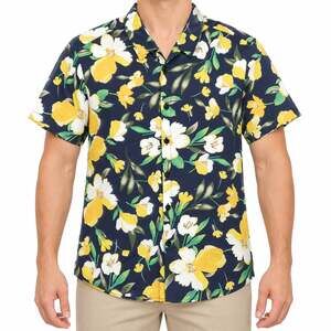 NEW Vatpave Shirt Mens Small Blue Yellow Hawaiian Floral 100% Cotton Button-Up